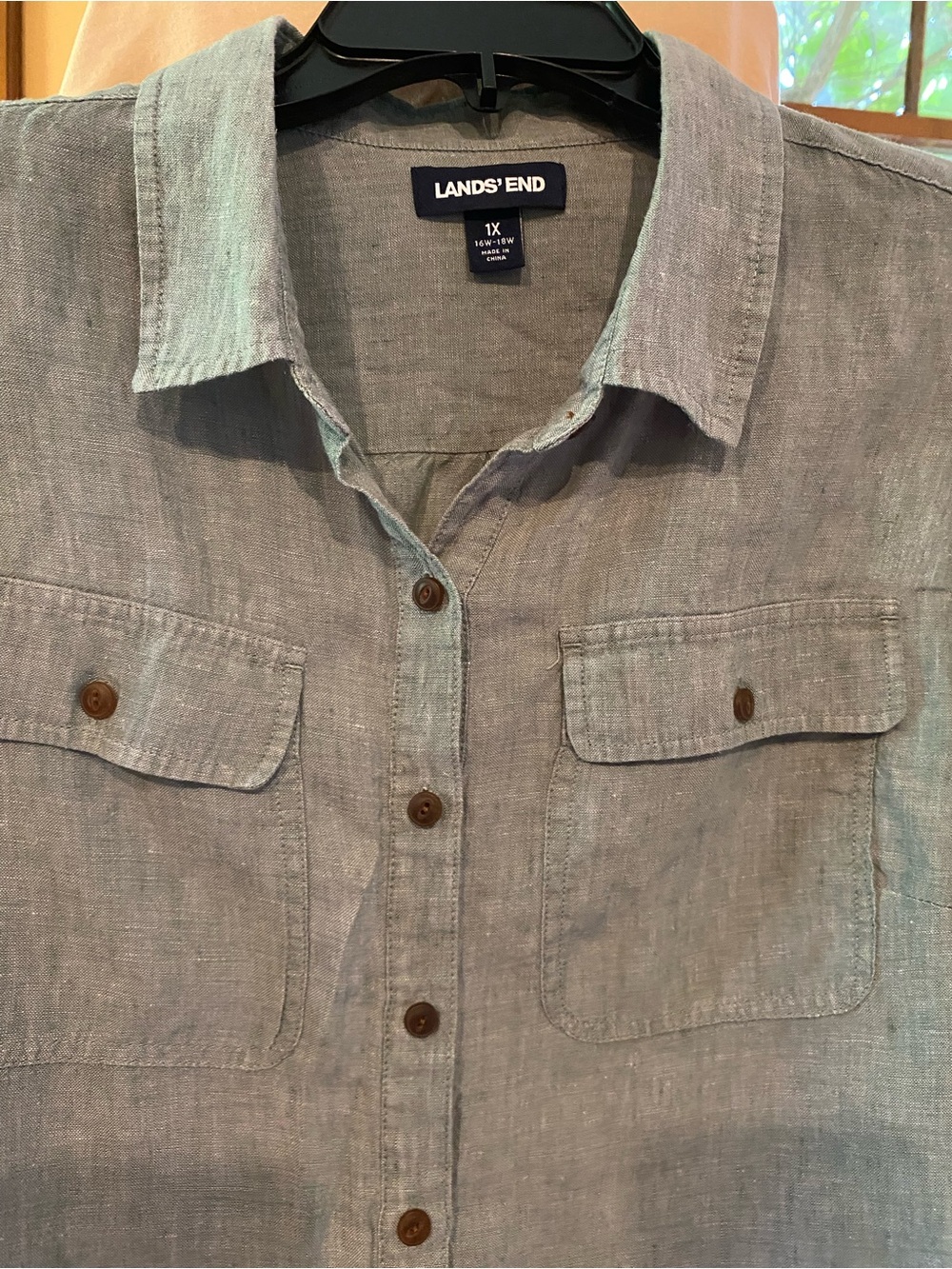 Lands End Womans Linen blouse green size 1X